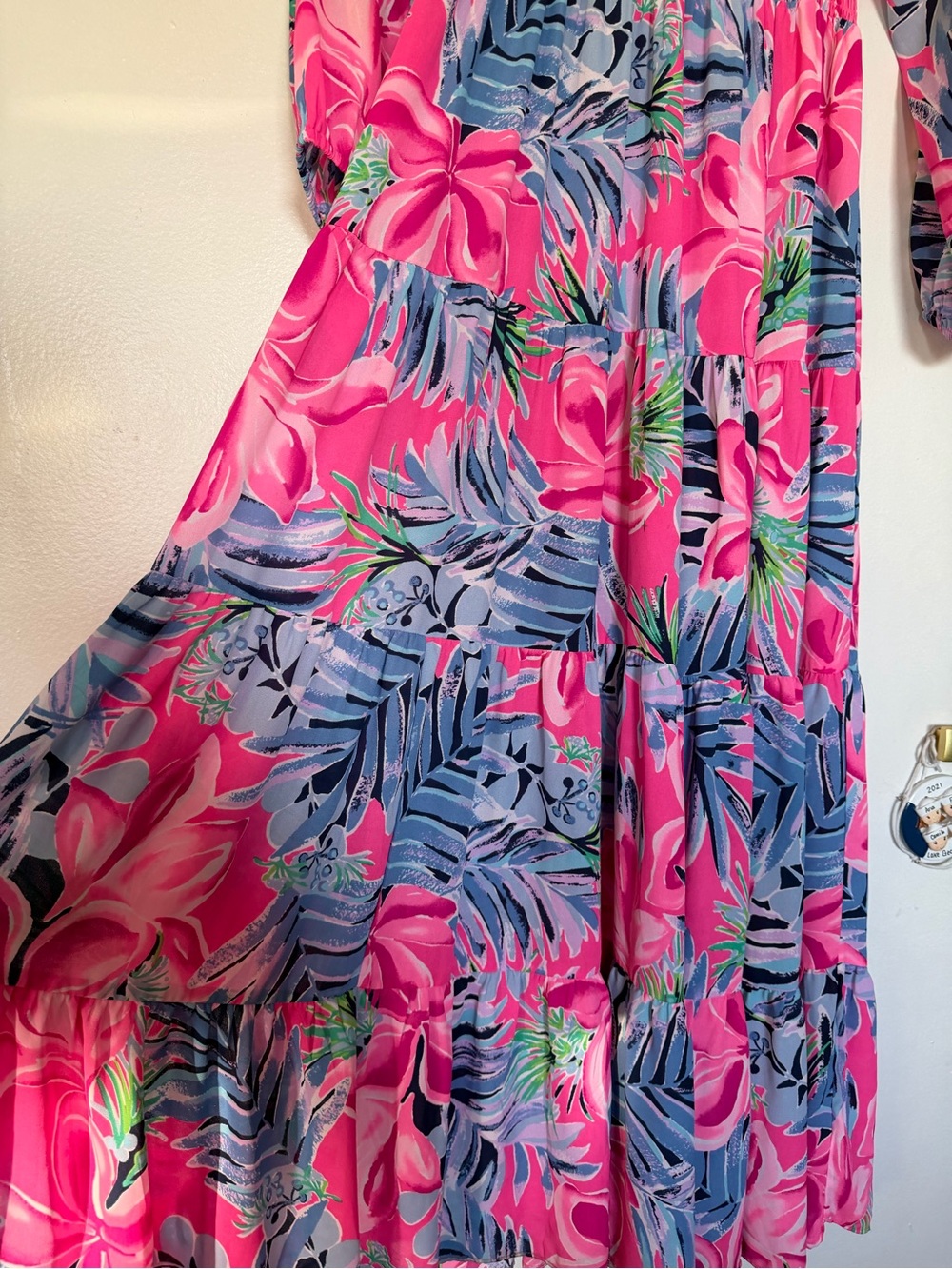 Lilly Pulitzer Pink & Blue Floral Long Sleeve Maxi Dress - Picture 2 of 6